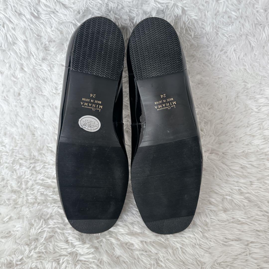 【美品】MIHAMA エナメルフラットシューズ シルバーバックル 24㎝