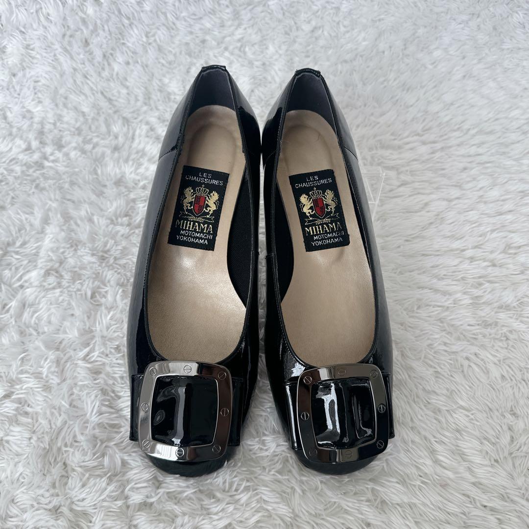 【美品】MIHAMA エナメルフラットシューズ シルバーバックル 24㎝