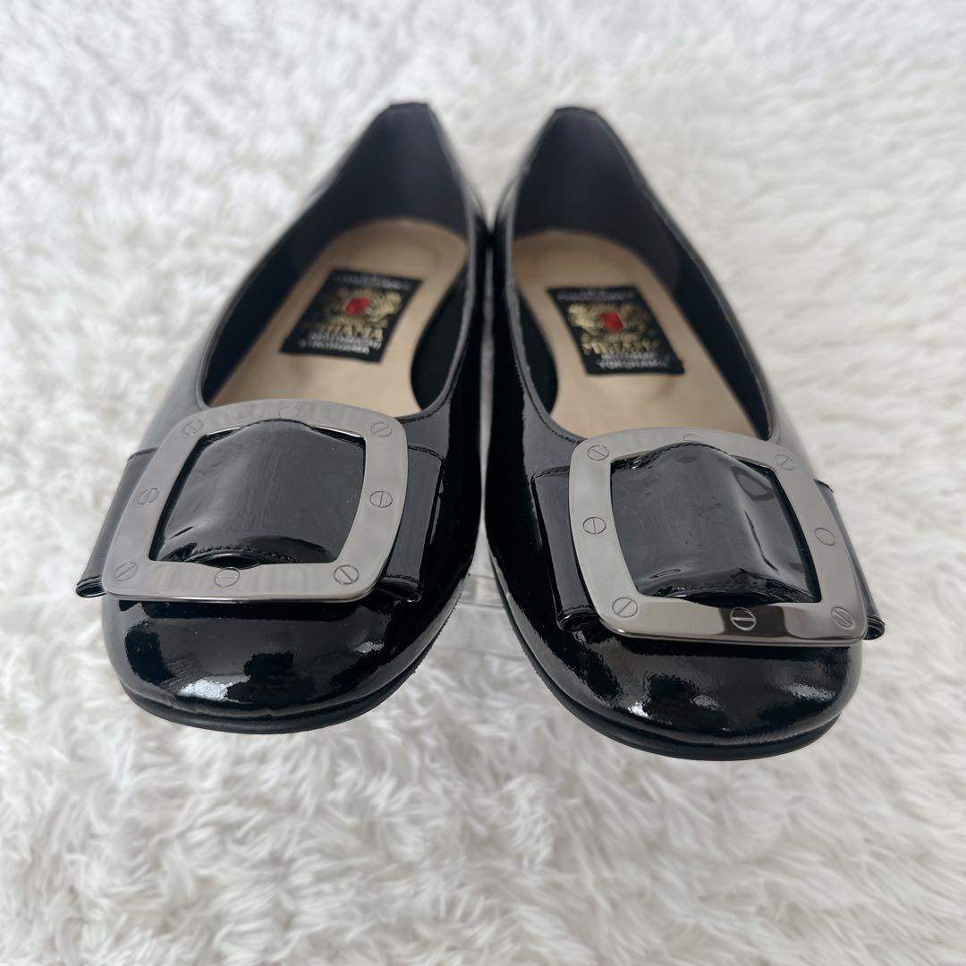 【美品】MIHAMA エナメルフラットシューズ シルバーバックル 24㎝