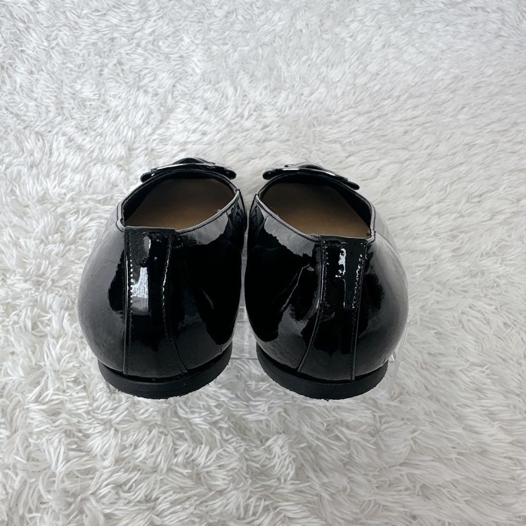 【美品】MIHAMA エナメルフラットシューズ シルバーバックル 24㎝