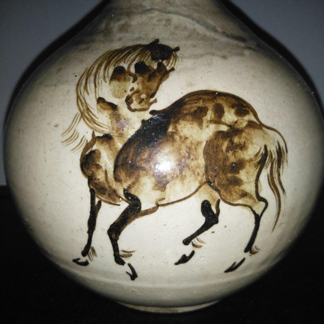 NO610 相馬焼　古相馬　徳利　馬絵　文字入り　補修アリ