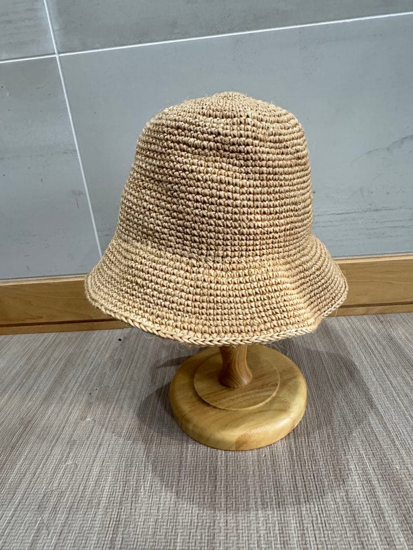 ハンドメイド　ベージュ 麦わらストローバケットハット①