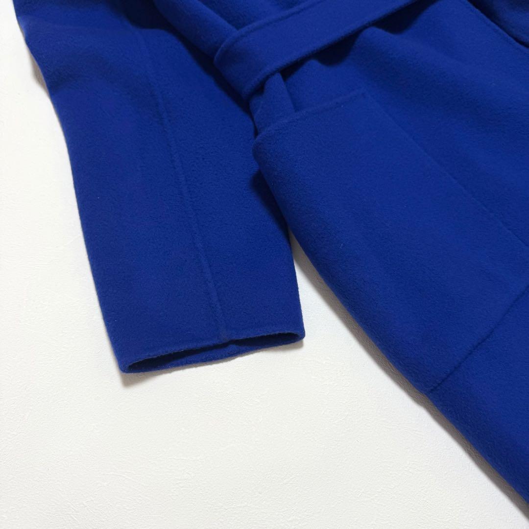 ユナイテッドアローズ　ダブルフェイスノーカラーコート　ウール　ブルー　36