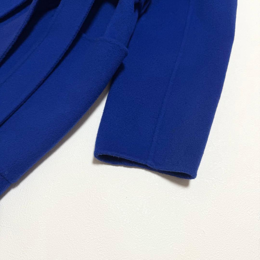 ユナイテッドアローズ　ダブルフェイスノーカラーコート　ウール　ブルー　36