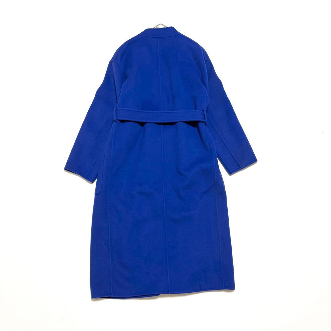 ユナイテッドアローズ　ダブルフェイスノーカラーコート　ウール　ブルー　36