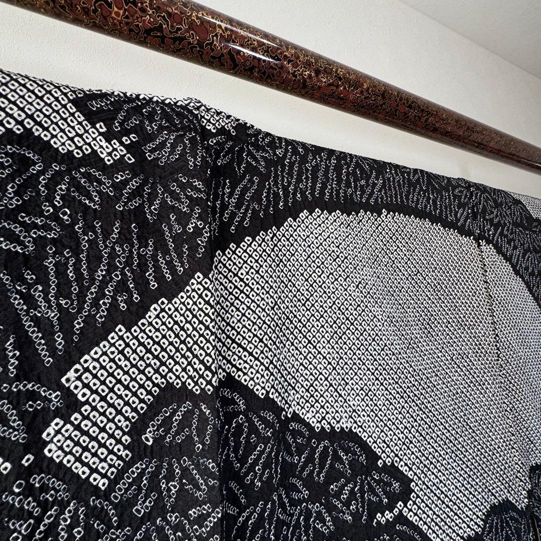 超美品　正絹　袷　現代　広襟　訪問着　着物　 黒　総絞り　絞り　162裄67