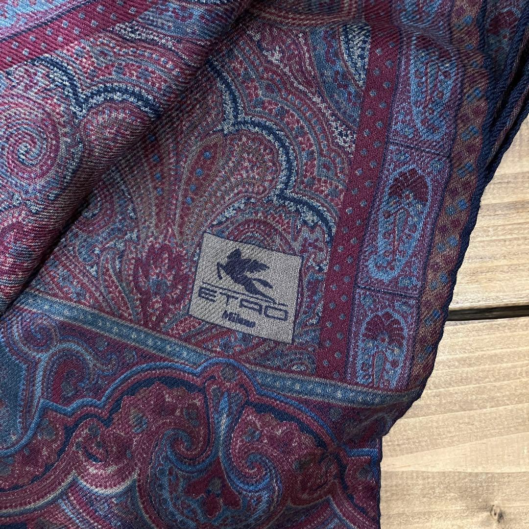 イタリア製 ETRO ペイズリー柄 大判 ストール シルク ウール パープル