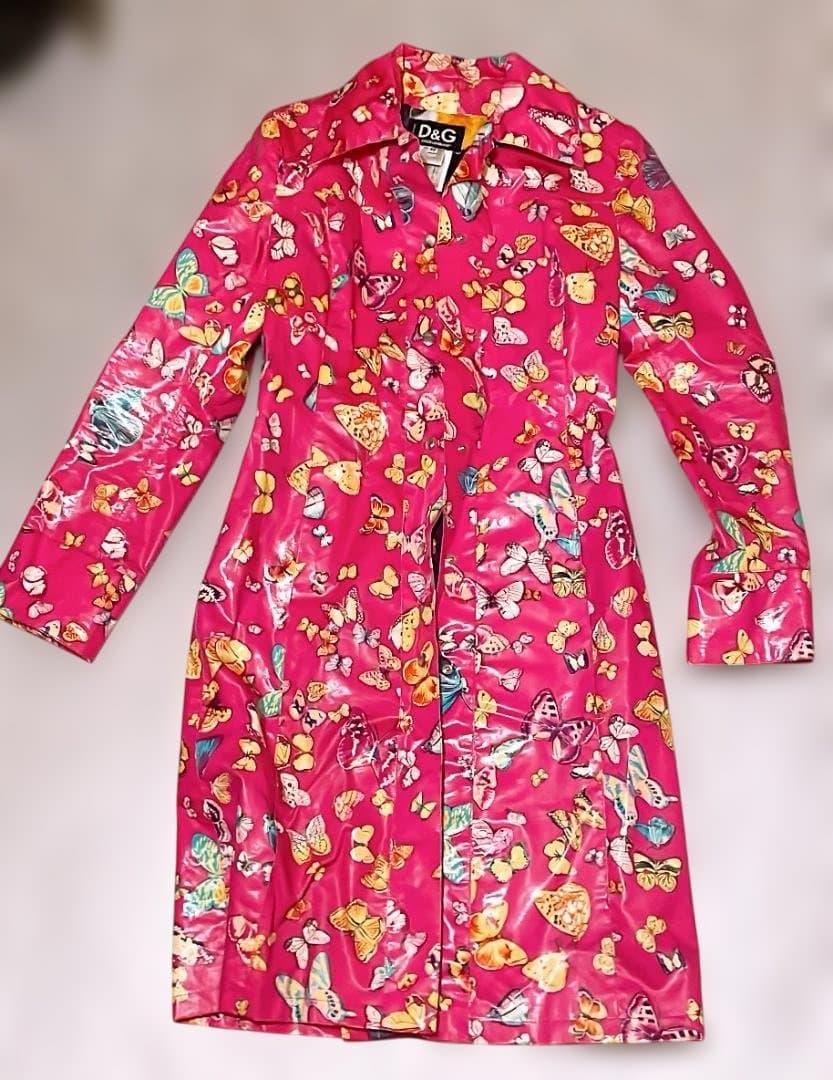 D&G　DOLCE&GABBANA　蝶プリント トレンチコート ピンク