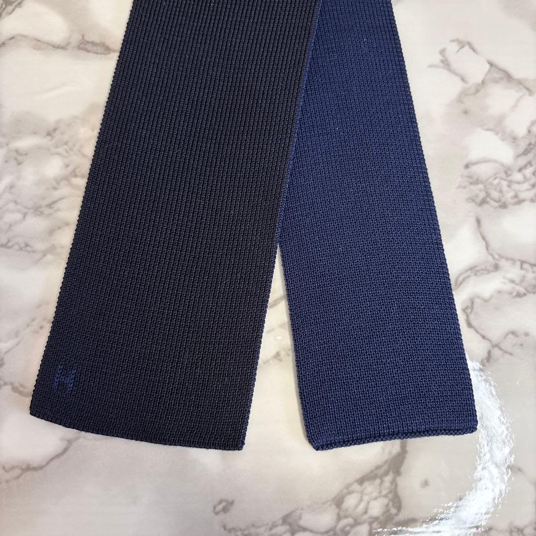【極美品✨】HERMES ニットタイ　ニットネクタイ　2way 黒　青　ブラック