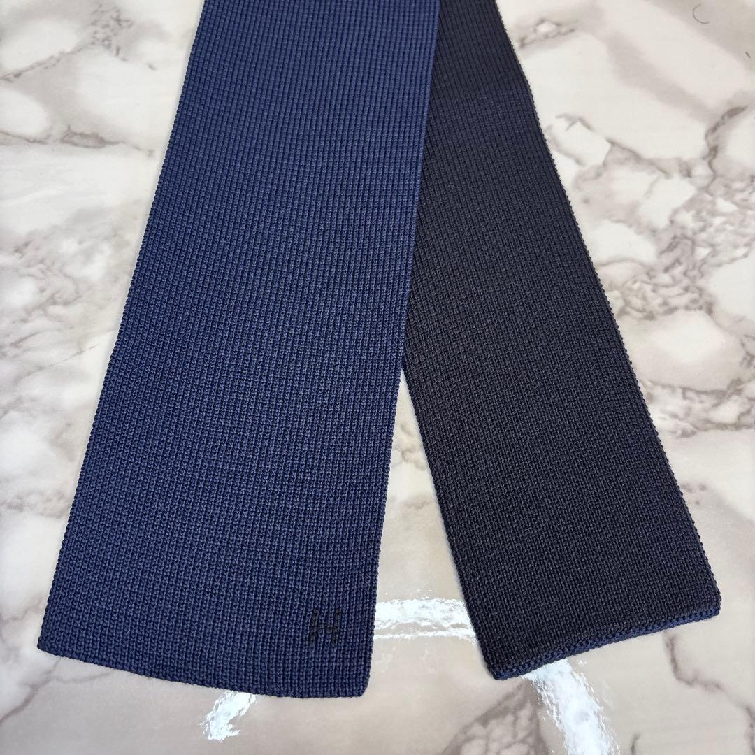 【極美品✨】HERMES ニットタイ　ニットネクタイ　2way 黒　青　ブラック