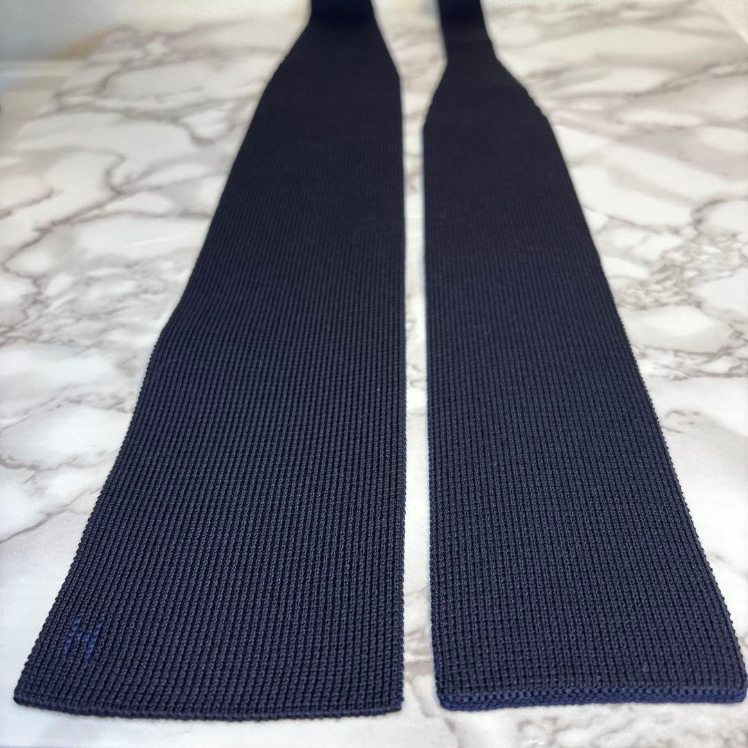 【極美品✨】HERMES ニットタイ　ニットネクタイ　2way 黒　青　ブラック