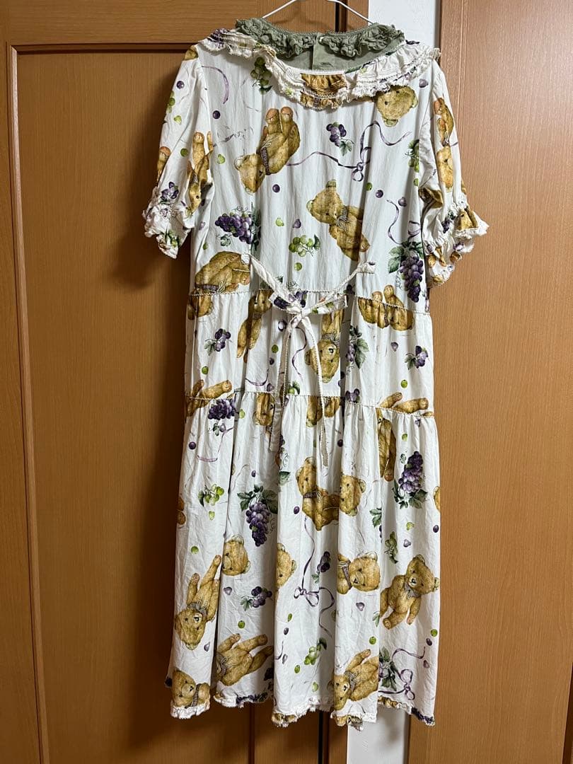 ピンクハウス くま葡萄プリントミディワンピース