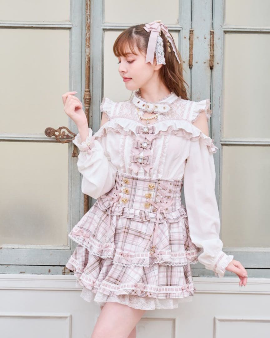 リズリサ はしごリボンチェックティアードスカパン