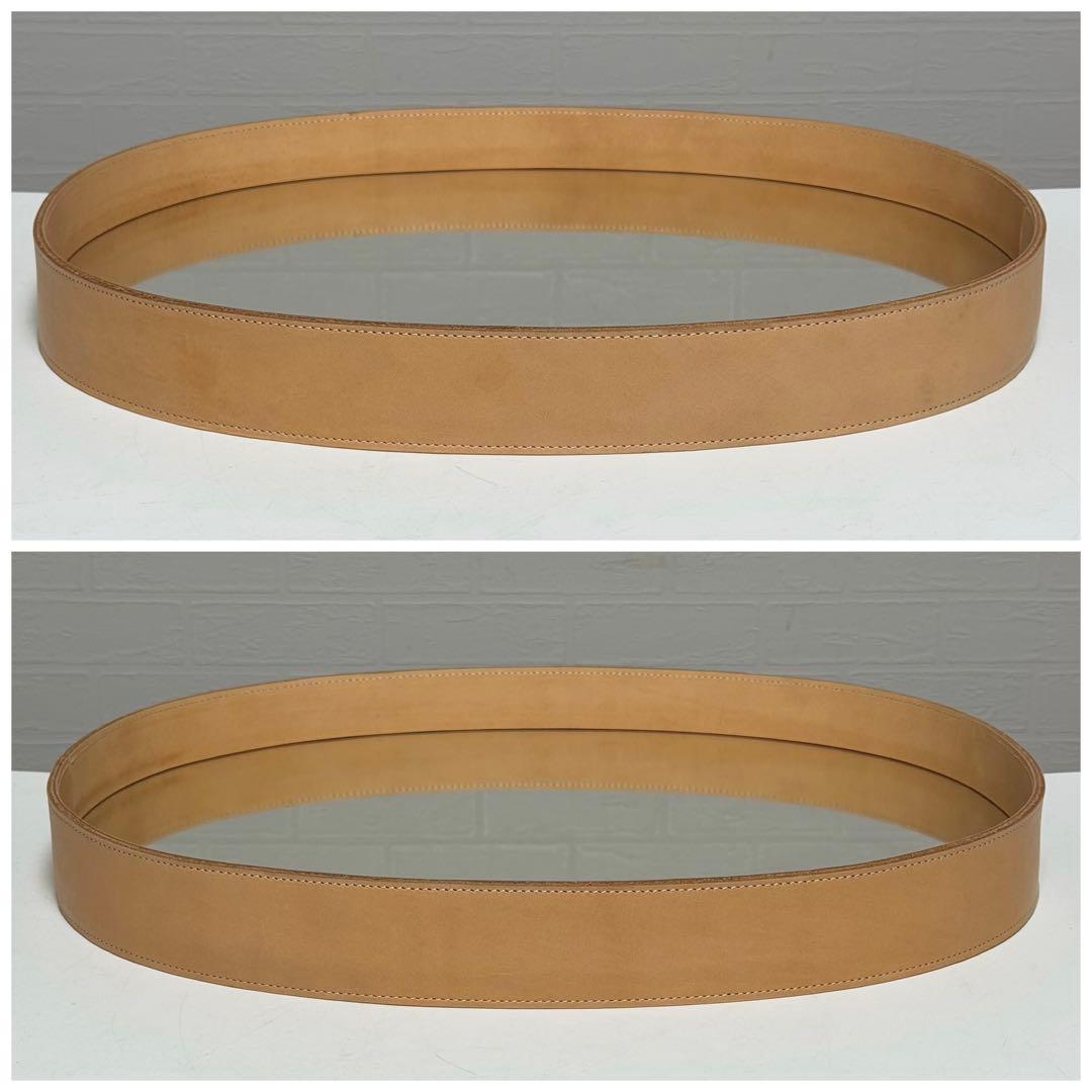 【状態良好】MOHEIM モヘイム オーバルミラー ウォールミラー レザー 本革