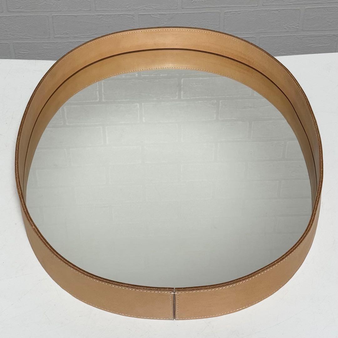 【状態良好】MOHEIM モヘイム オーバルミラー ウォールミラー レザー 本革