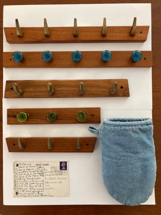 E4: 北欧　ヴィンテージ　チーク　ガラス　フック