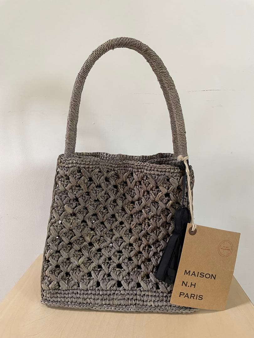 【新品未使用】MAISON N.H PARIS　カゴバッグ　ラフィア　グレー