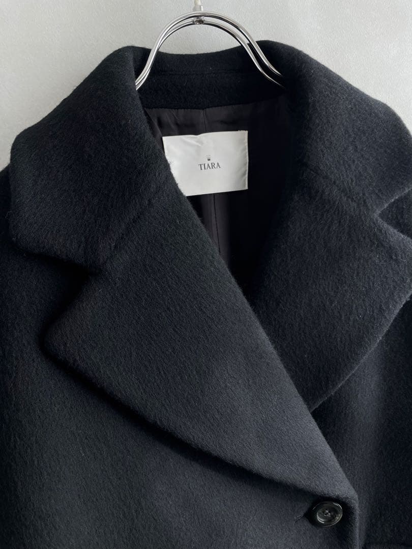 美品✨ティアラ　6.4万　ウール　ダブルブレスト　　コクーンPコート　黒　F