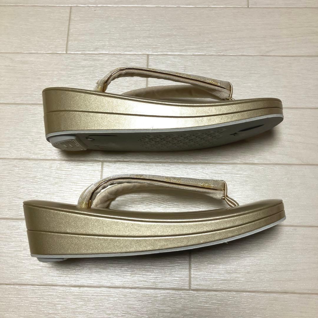 《未使用》草履バッグセット　市松模様　ゴールド