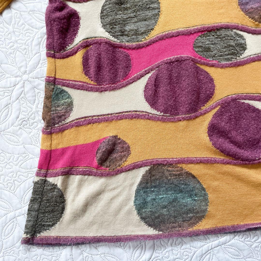 新品未使用　エムアンドキョウコ　ニット　チュニック　セーター　総柄　黄色　S1