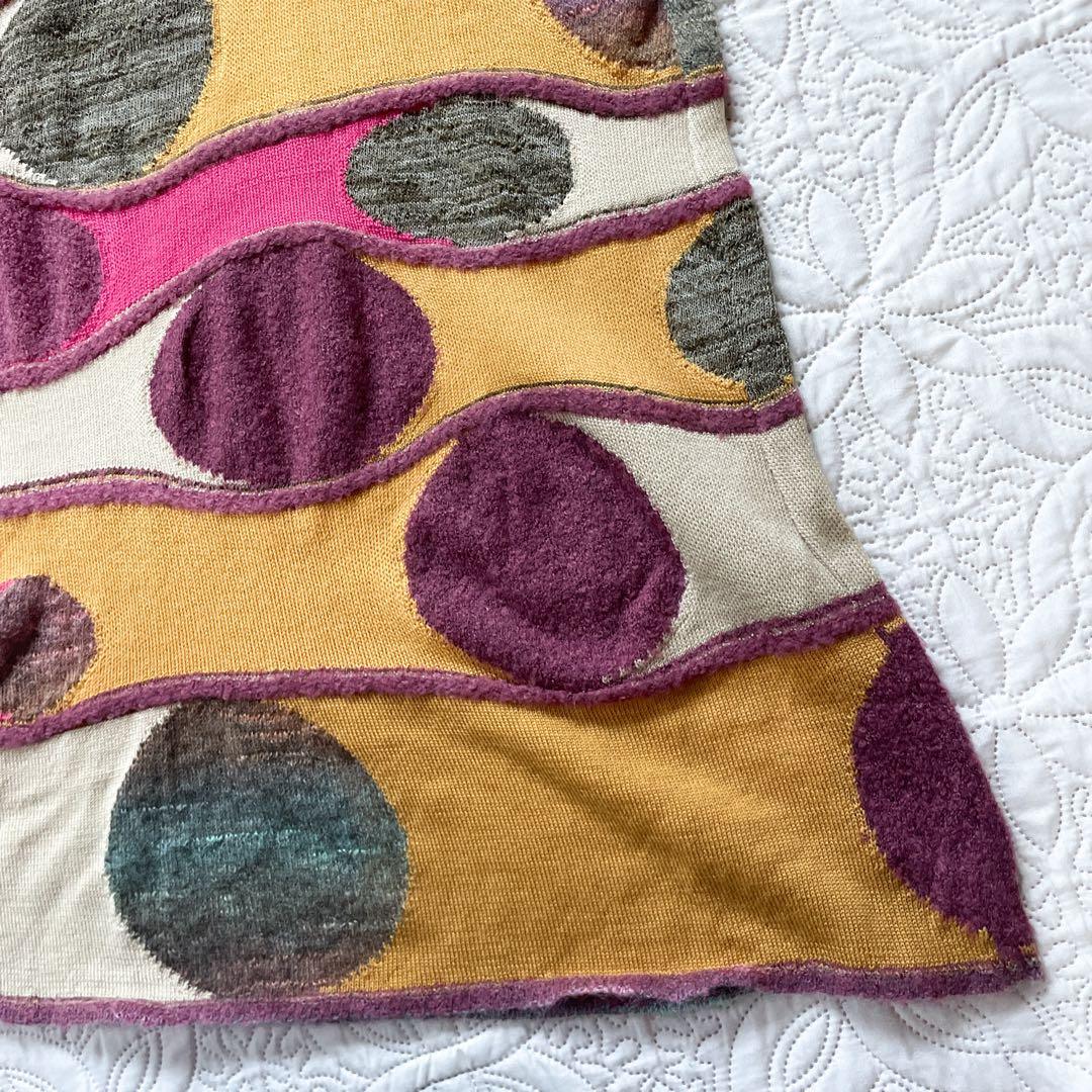 新品未使用　エムアンドキョウコ　ニット　チュニック　セーター　総柄　黄色　S1