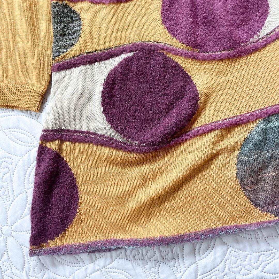 新品未使用　エムアンドキョウコ　ニット　チュニック　セーター　総柄　黄色　S1