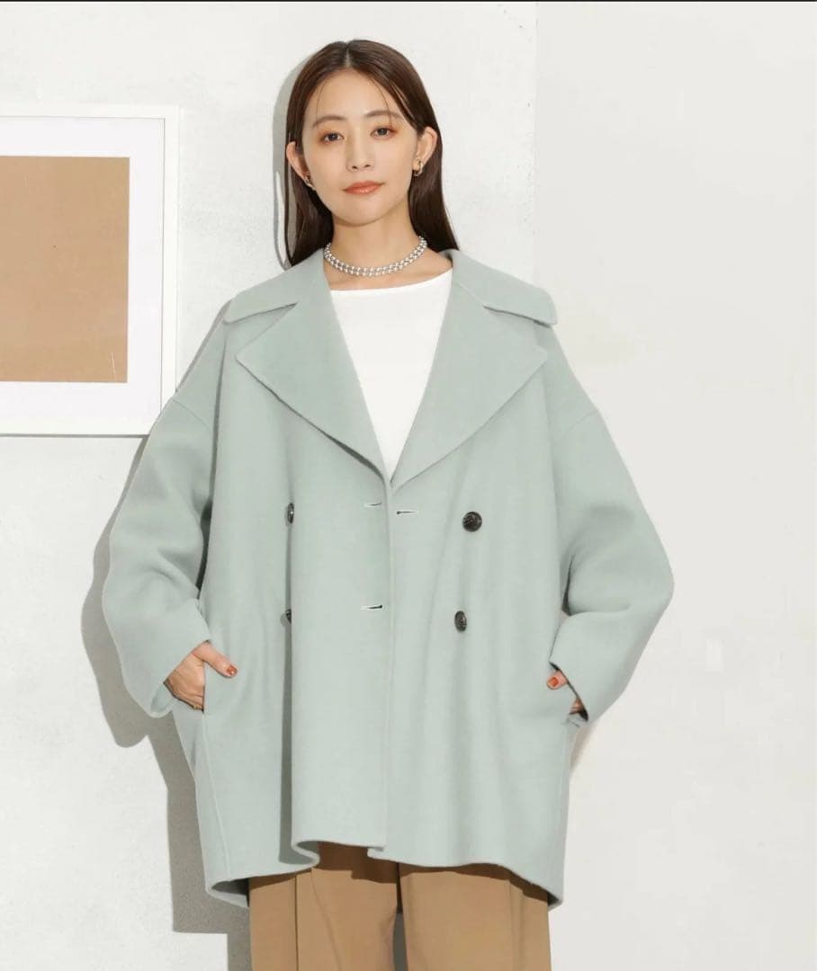 ナノユニバース 140ウールリバーミドルコート　グリーン