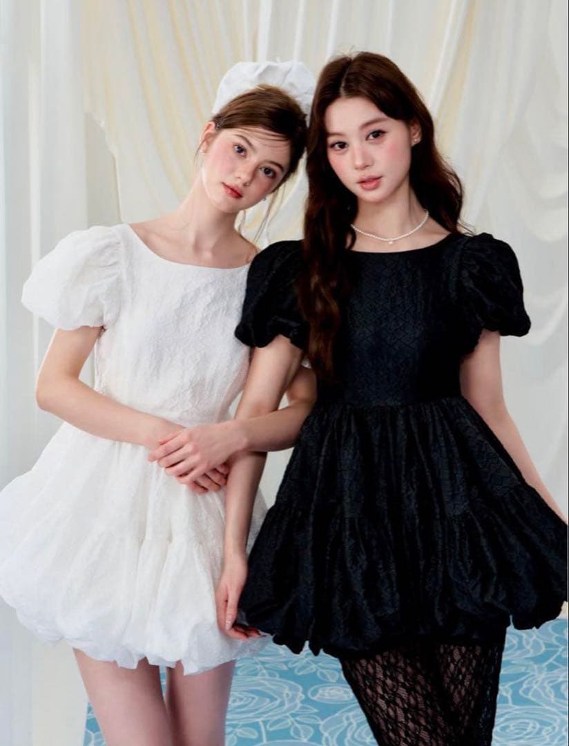 Treat Ürselfトリートユアセルフ　ジャガードバルーンワンピース　黒