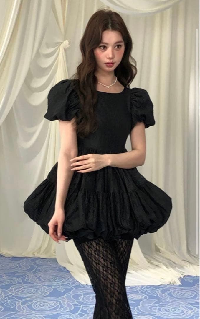 Treat Ürselfトリートユアセルフ　ジャガードバルーンワンピース　黒