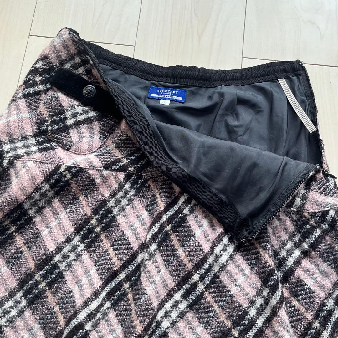 Y2Kバーバリーブルーレーベル フレア スカート チェック ピンク