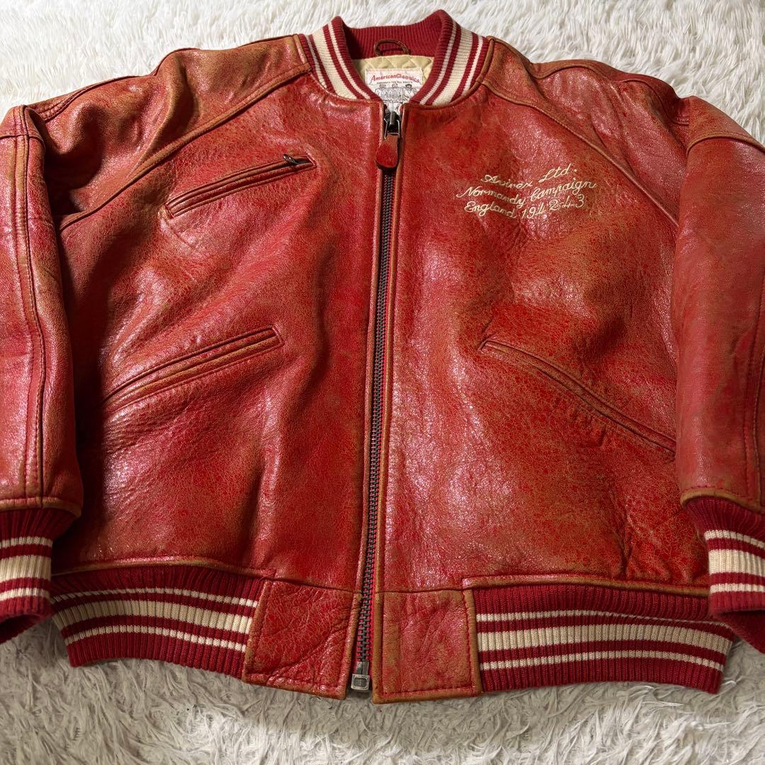 マ*ル様 【雰囲気抜群】AVIREX スタジャン　コマーシャルロゴ　羊革　オール