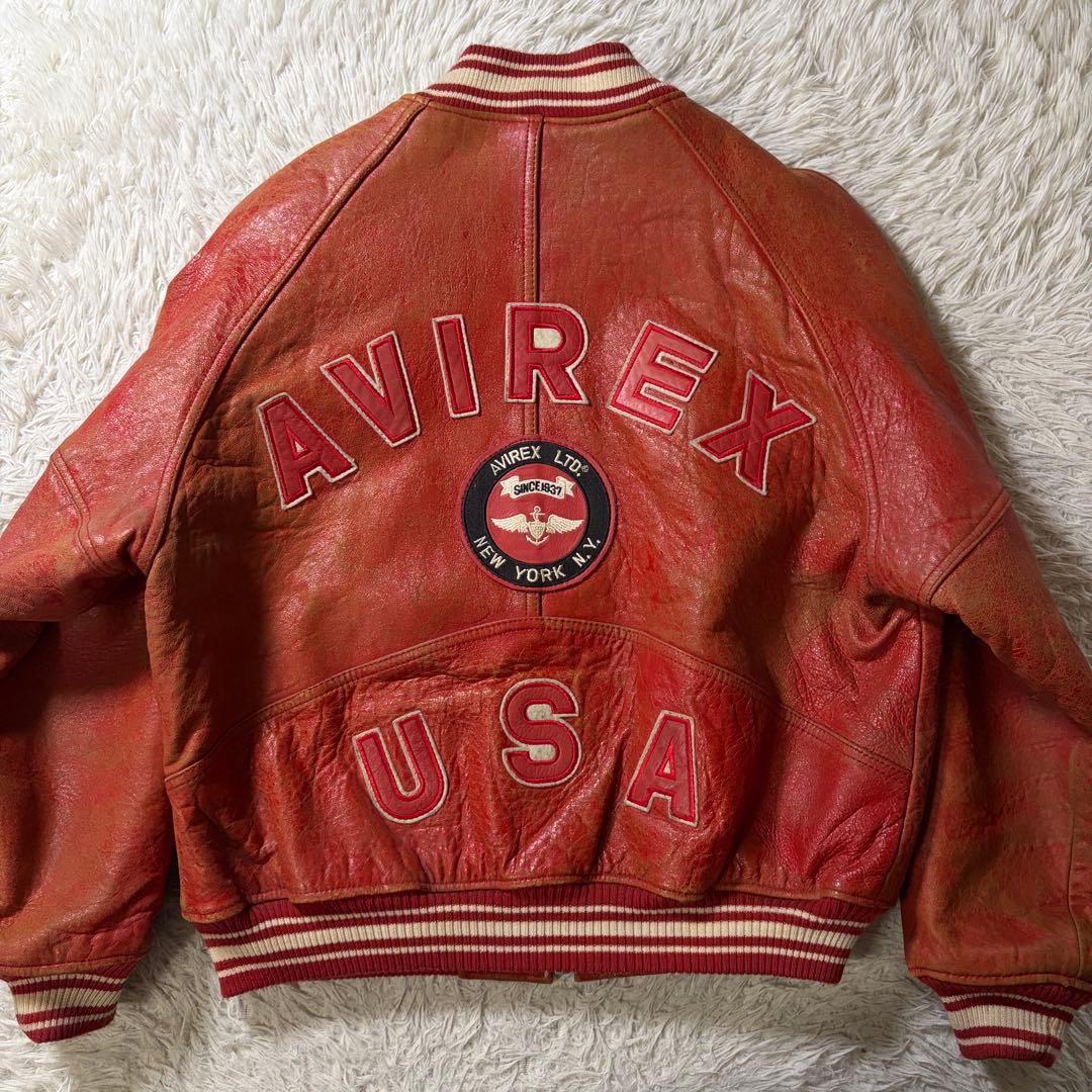 マ*ル様 【雰囲気抜群】AVIREX スタジャン　コマーシャルロゴ　羊革　オール