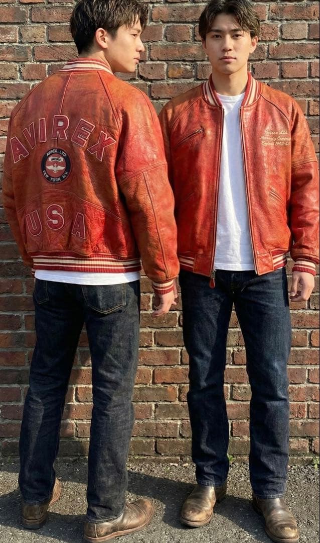 マ*ル様 【雰囲気抜群】AVIREX スタジャン　コマーシャルロゴ　羊革　オール