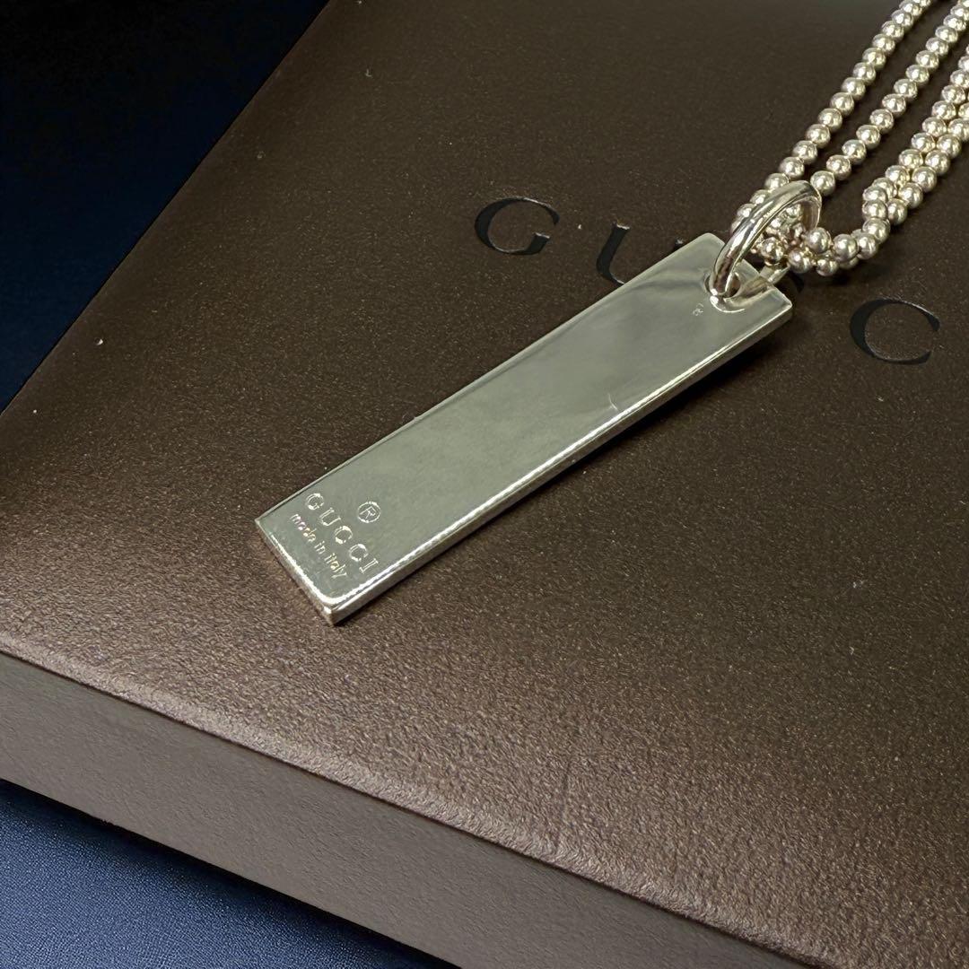 《極美品》グッチ ネックレス ダブルボール チェーン プレート シルバー 925
