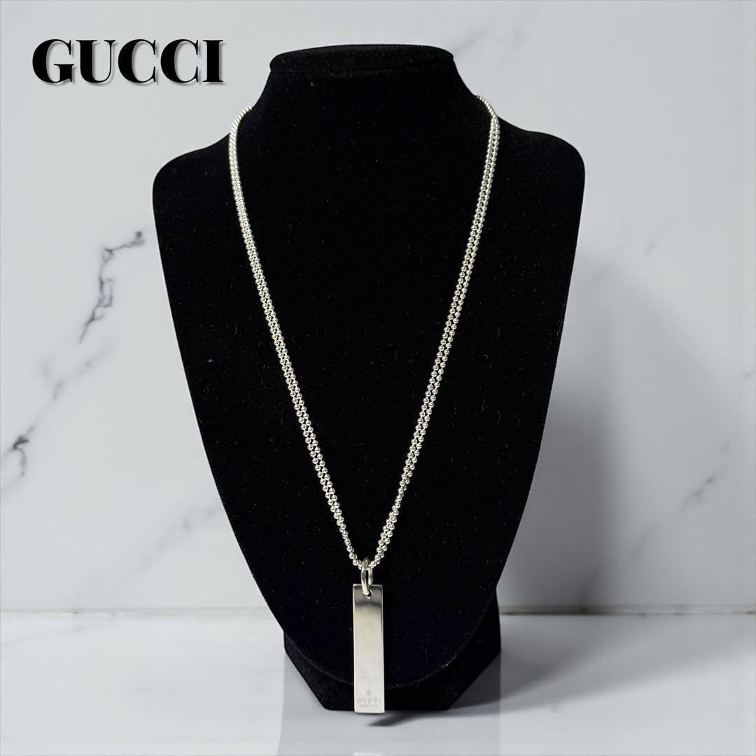 《極美品》グッチ ネックレス ダブルボール チェーン プレート シルバー 925