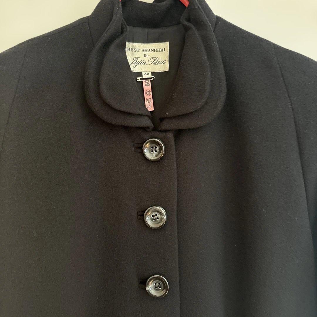 BEST SHANGHAI 黒ロングコート カシミヤ混サイズ40