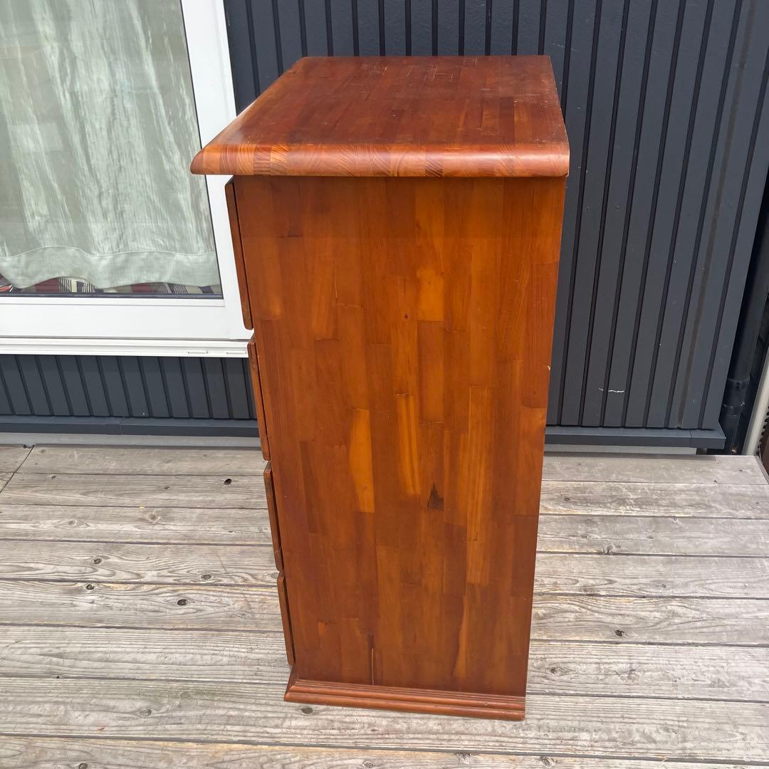 北欧レトロ 花柄タイル張り 木製チェスト 4段タンス カントリー 古家具