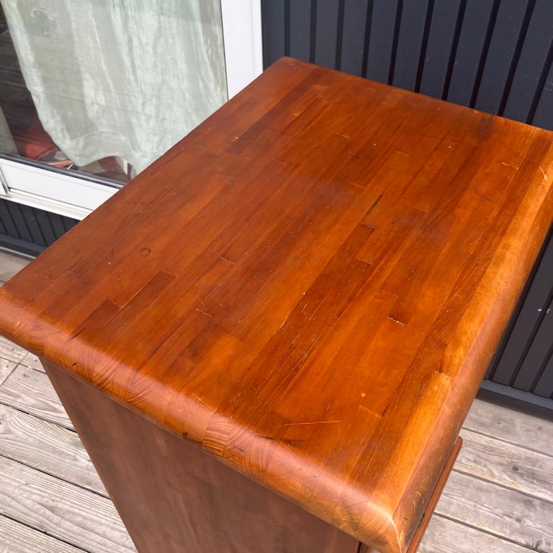 北欧レトロ 花柄タイル張り 木製チェスト 4段タンス カントリー 古家具