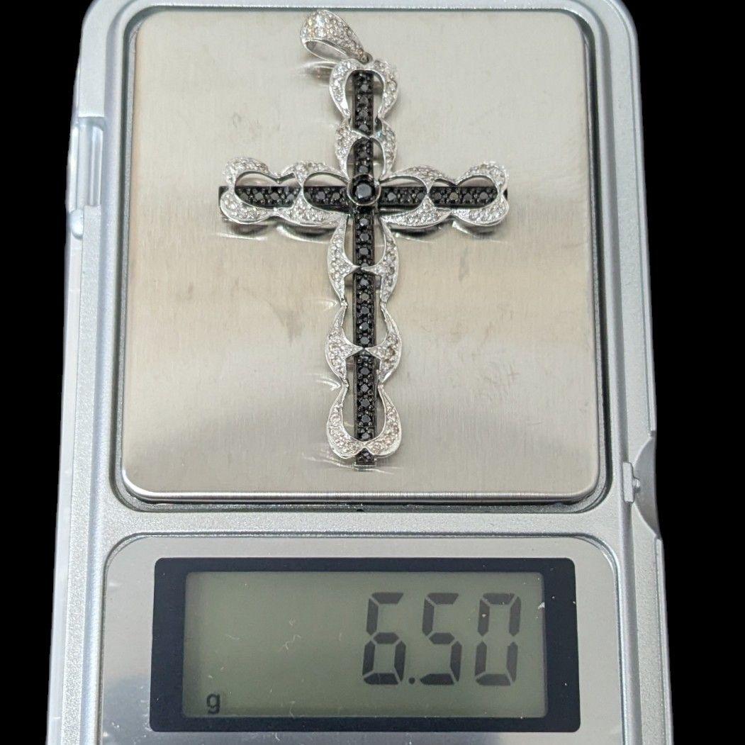 K18WG クロスペンダントトップ ブラックダイヤ 6.5g