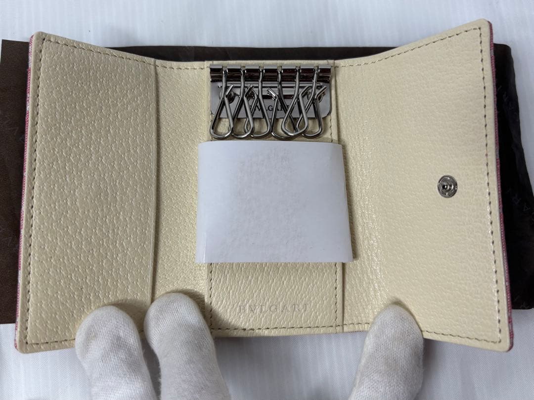 未使用　BVLGARI(ブルガリ) 6連キーキーケース　キャンバ　ピンク　箱付き