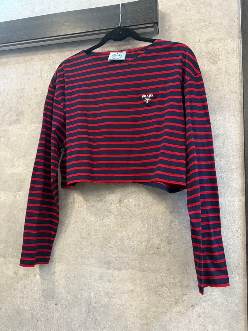 プラダ　クロップド　ボーダー　ロングTシャツ