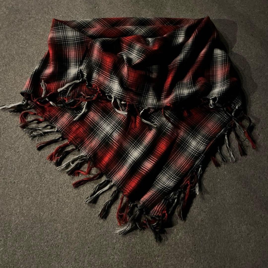 【希少】大判ストール archive 赤 黒 腰巻 グランジ フリンジ
