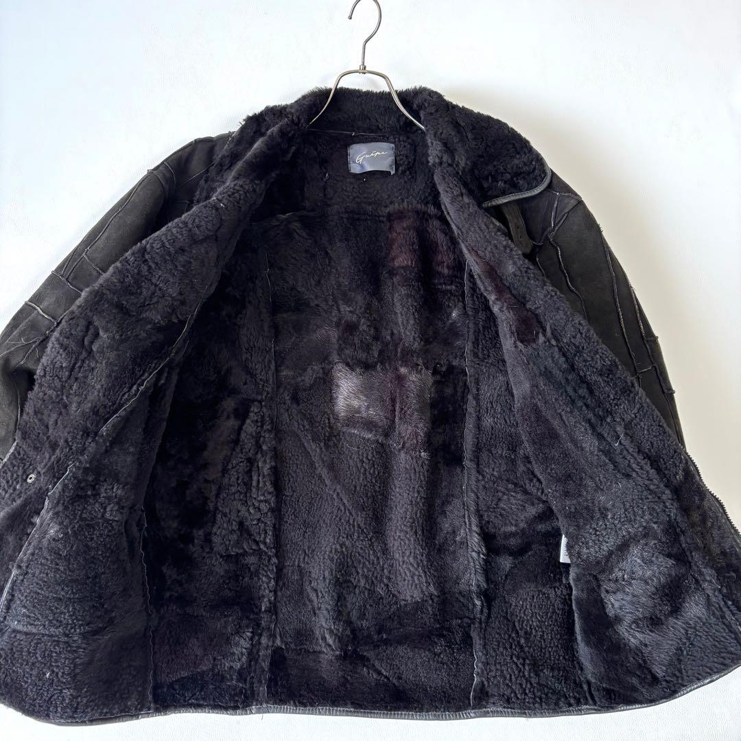 【希少】本革 リアルムートン パッチワーク ラムレザー 羊革 ブラック メンズ