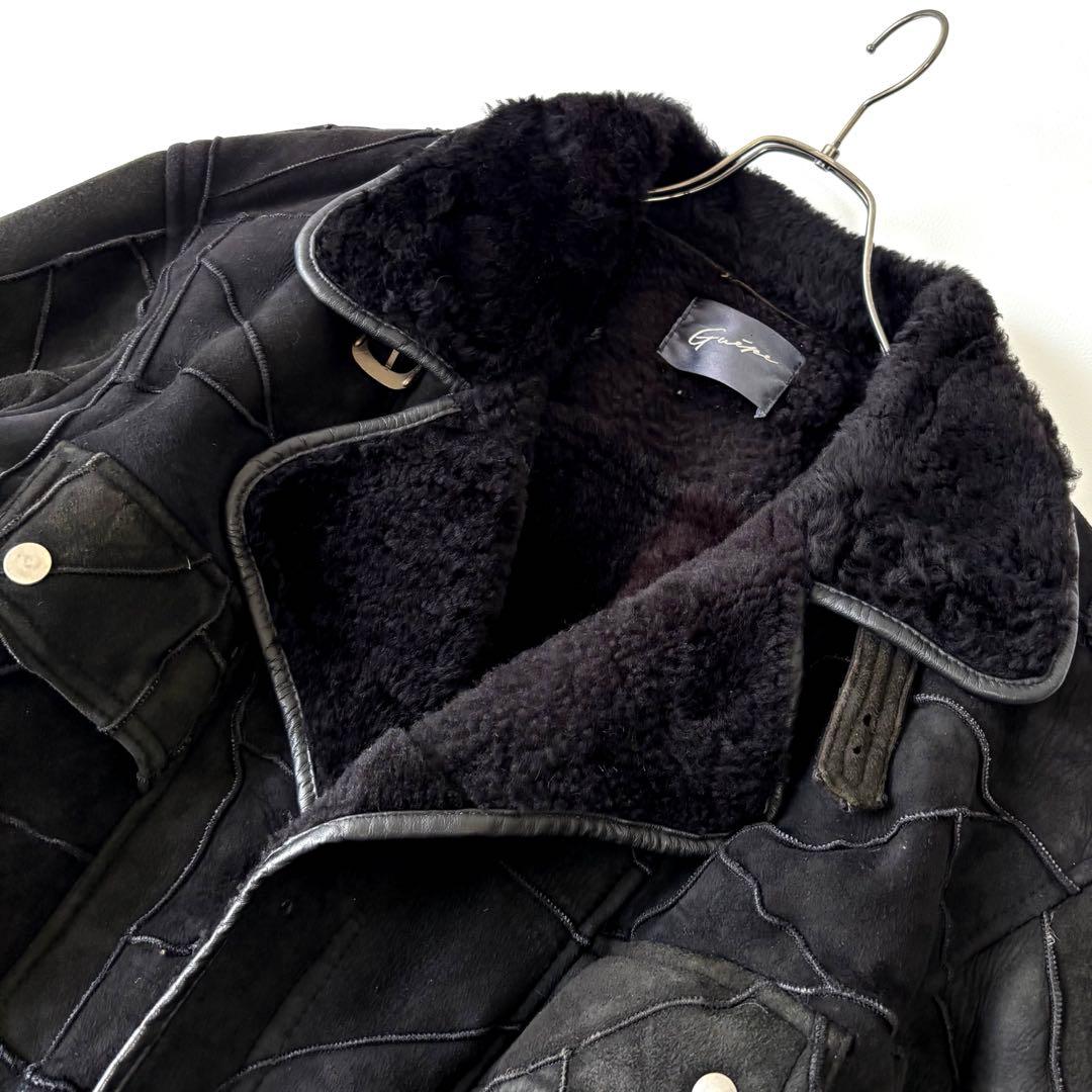 【希少】本革 リアルムートン パッチワーク ラムレザー 羊革 ブラック メンズ