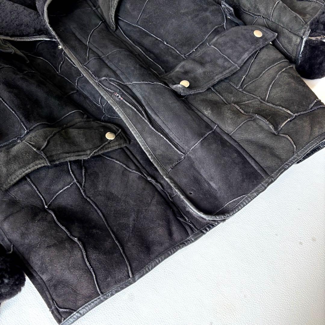 【希少】本革 リアルムートン パッチワーク ラムレザー 羊革 ブラック メンズ