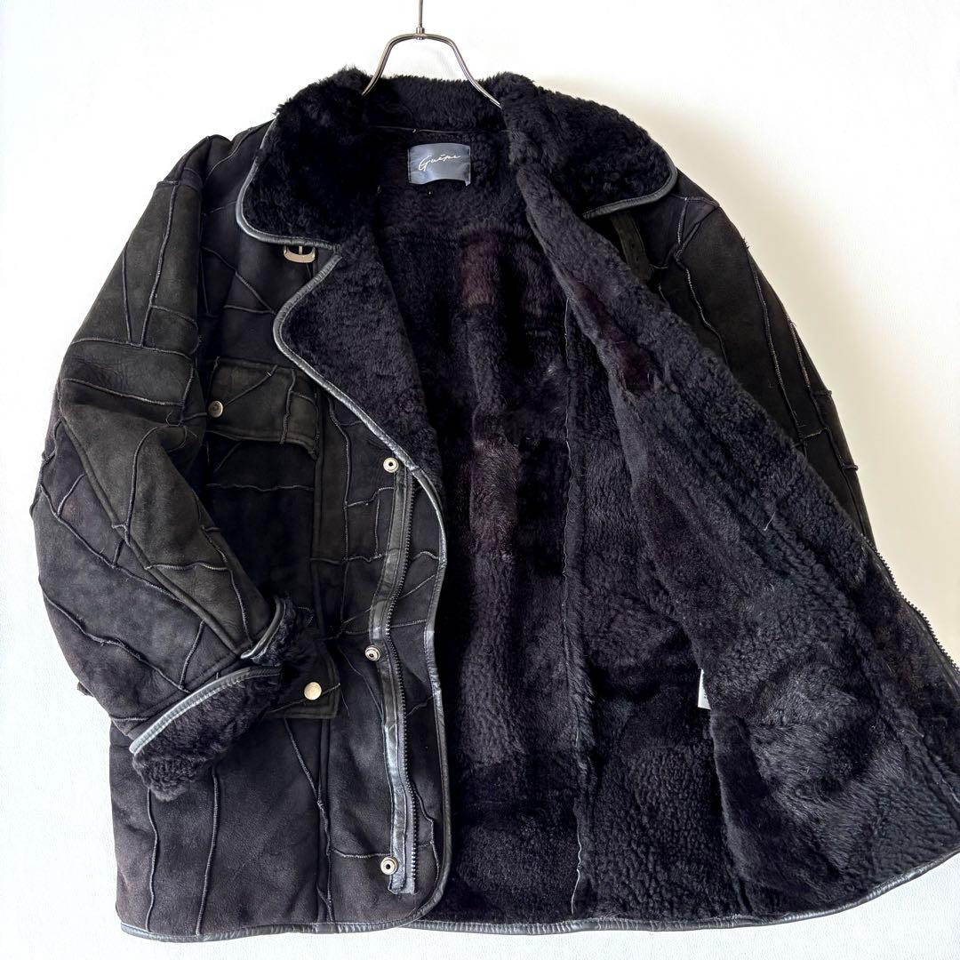 【希少】本革 リアルムートン パッチワーク ラムレザー 羊革 ブラック メンズ