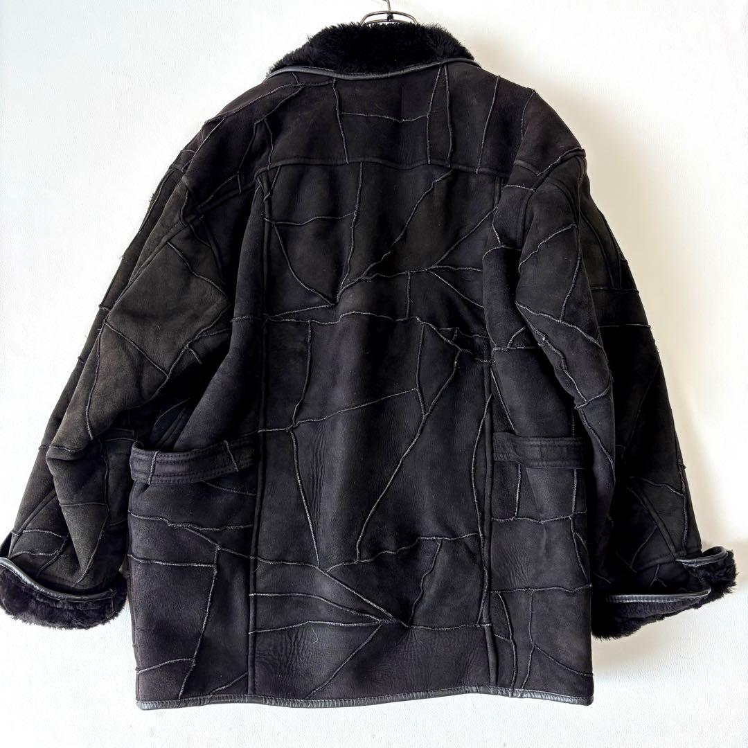 【希少】本革 リアルムートン パッチワーク ラムレザー 羊革 ブラック メンズ