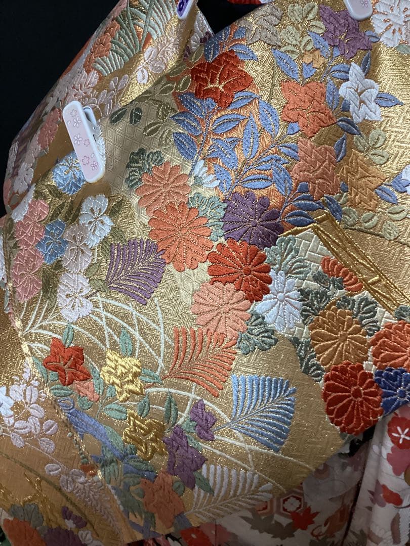 黒地に古典柄の正絹振袖コーディネートセット 長襦袢　フルセット 身丈155