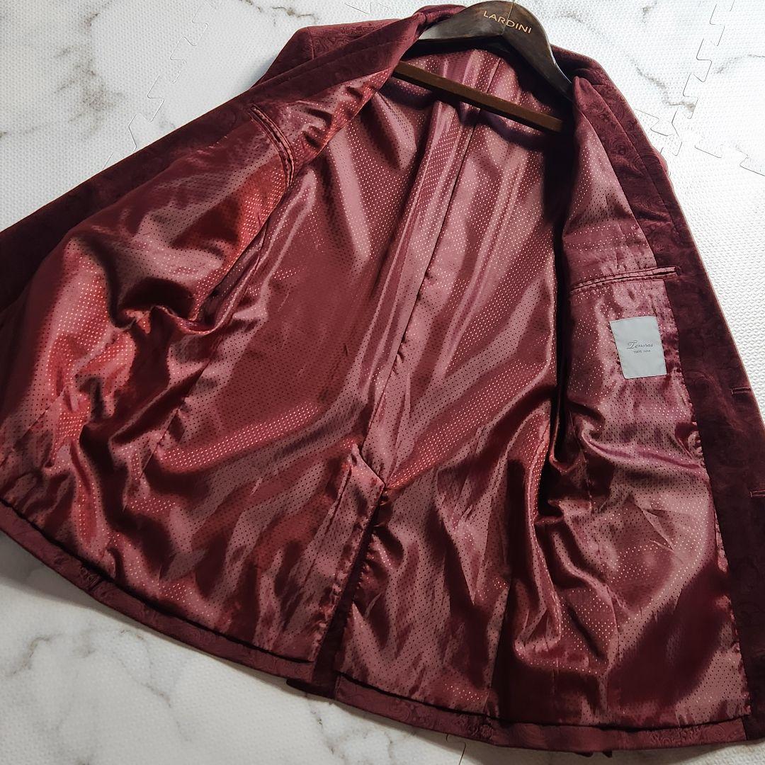 超希少✨XL Tenoras スーツ 3ピース ペイズリー総柄 ベロア ボルドー