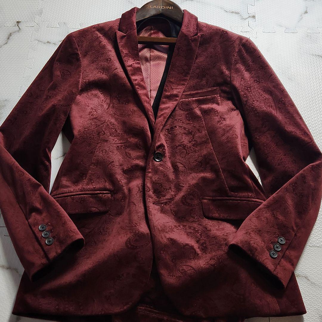 超希少✨XL Tenoras スーツ 3ピース ペイズリー総柄 ベロア ボルドー